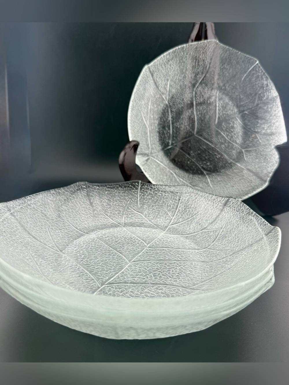 4 Arcoroc “Aspen Leaf” salad plates/bowls 7.75”